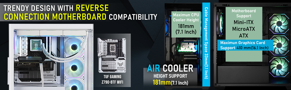BitFenix CETO High Airflow PC Gaming Case -Panoramic Tempered Glass Reverse Connection Motherboard C