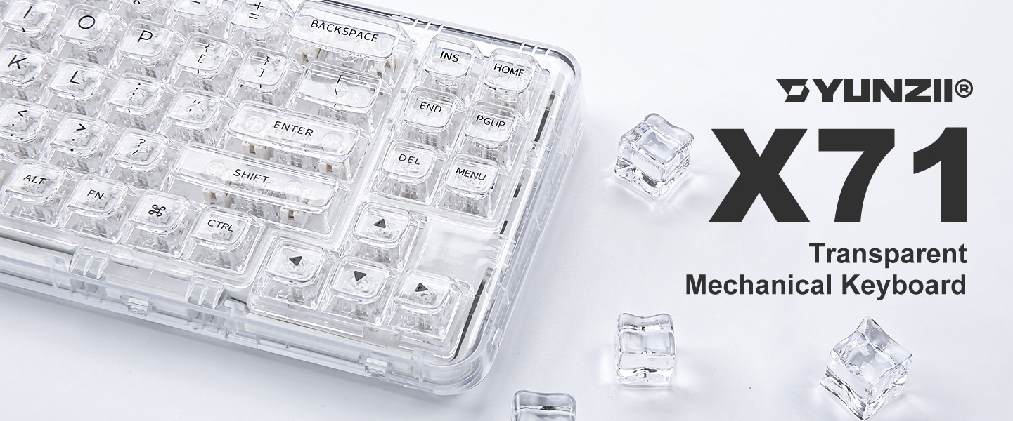YUNZII X71 Transparent Mechanical Keyboard - White