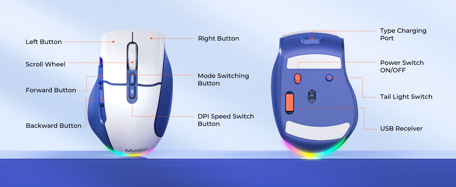 Wireless Mouse for Laptop, USB 2.4G and Bluetooth Connectivity, 4 Adjustable DPI