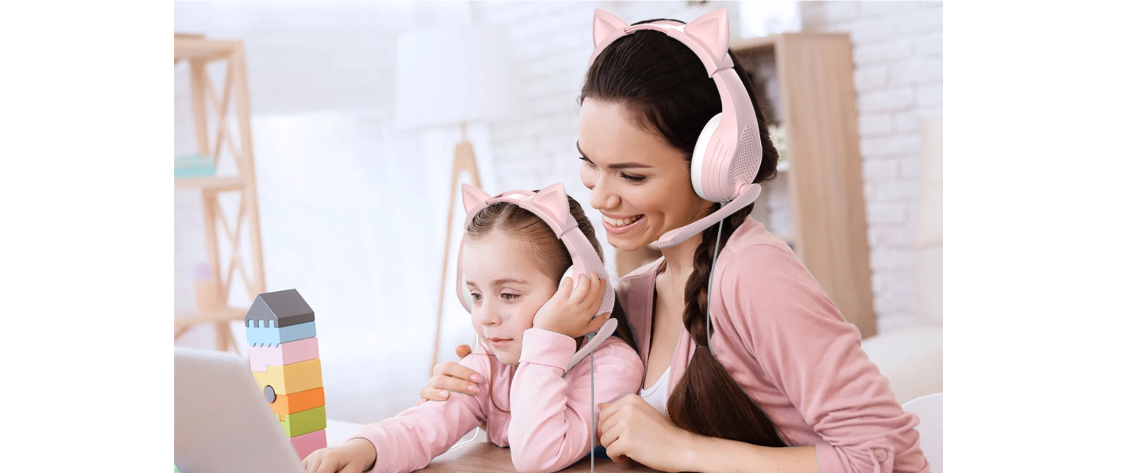 EACH pink cat ear headset, parent and kid online learning, family video call
