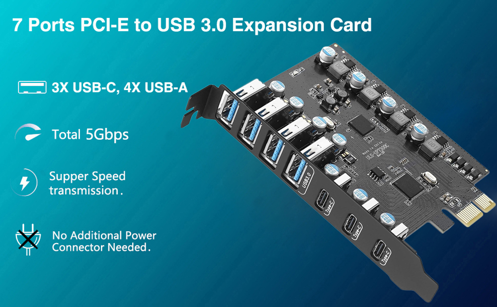 7 Ports PCI-E to USB 3.0 Expansion Card