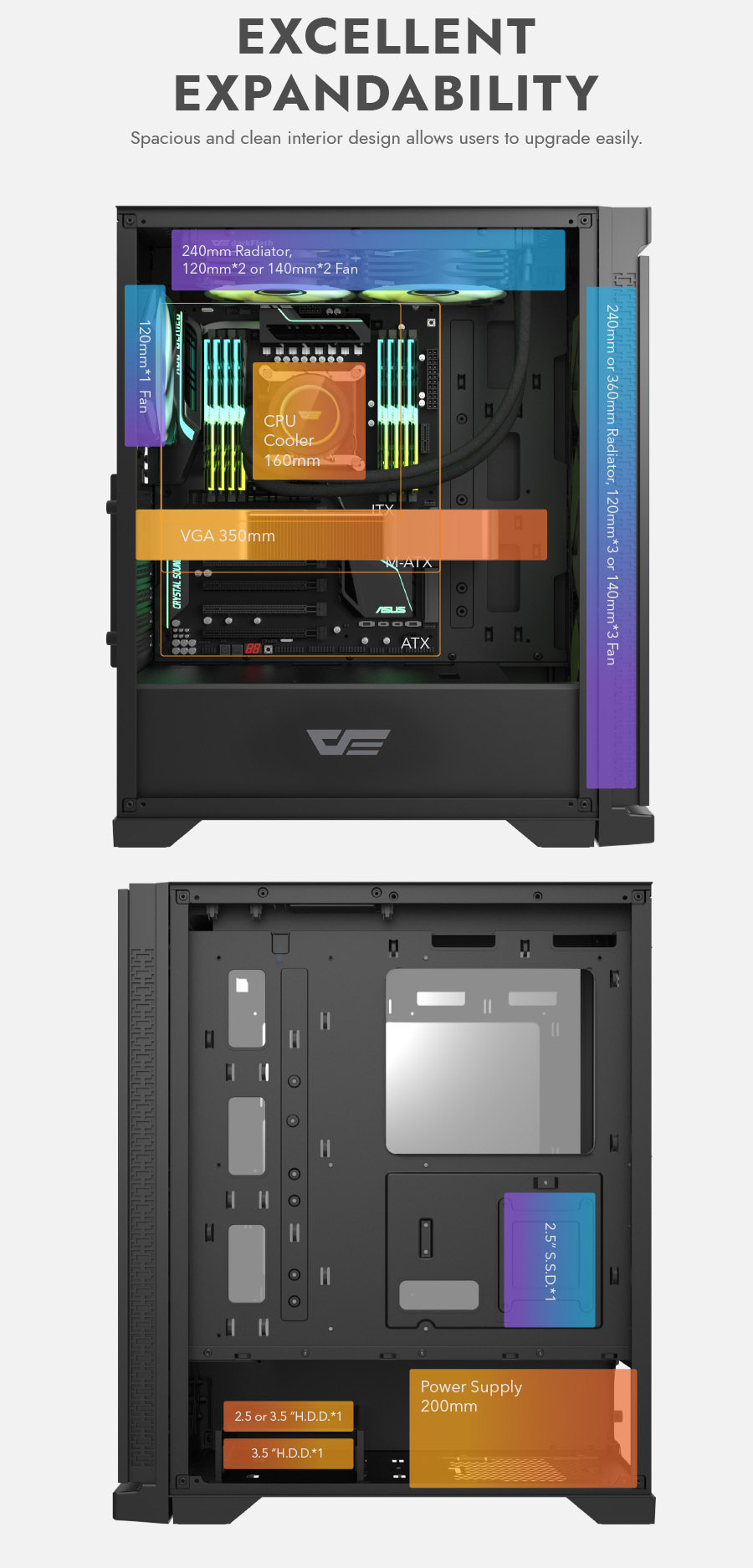 darkFlash DK361,ATX Mid-Tower Gaming Case,Hexagon Mesh High-Airflow Front,4× ARGB PWM Fans