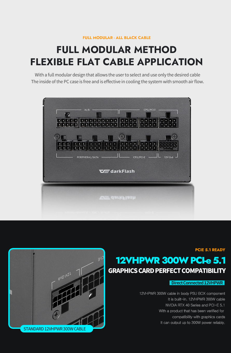 darkFlash PMT850, 850W Fully Modular Power Supply, 80 PLUS Gold & Cybenetics Platinum Certified