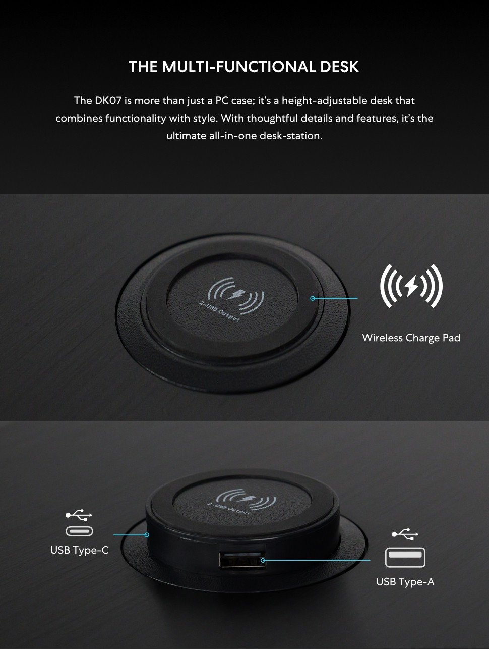 Lian Li, Standing Desk, DK-07X, Dual E-ATX, Wireless Charging, USB Ports