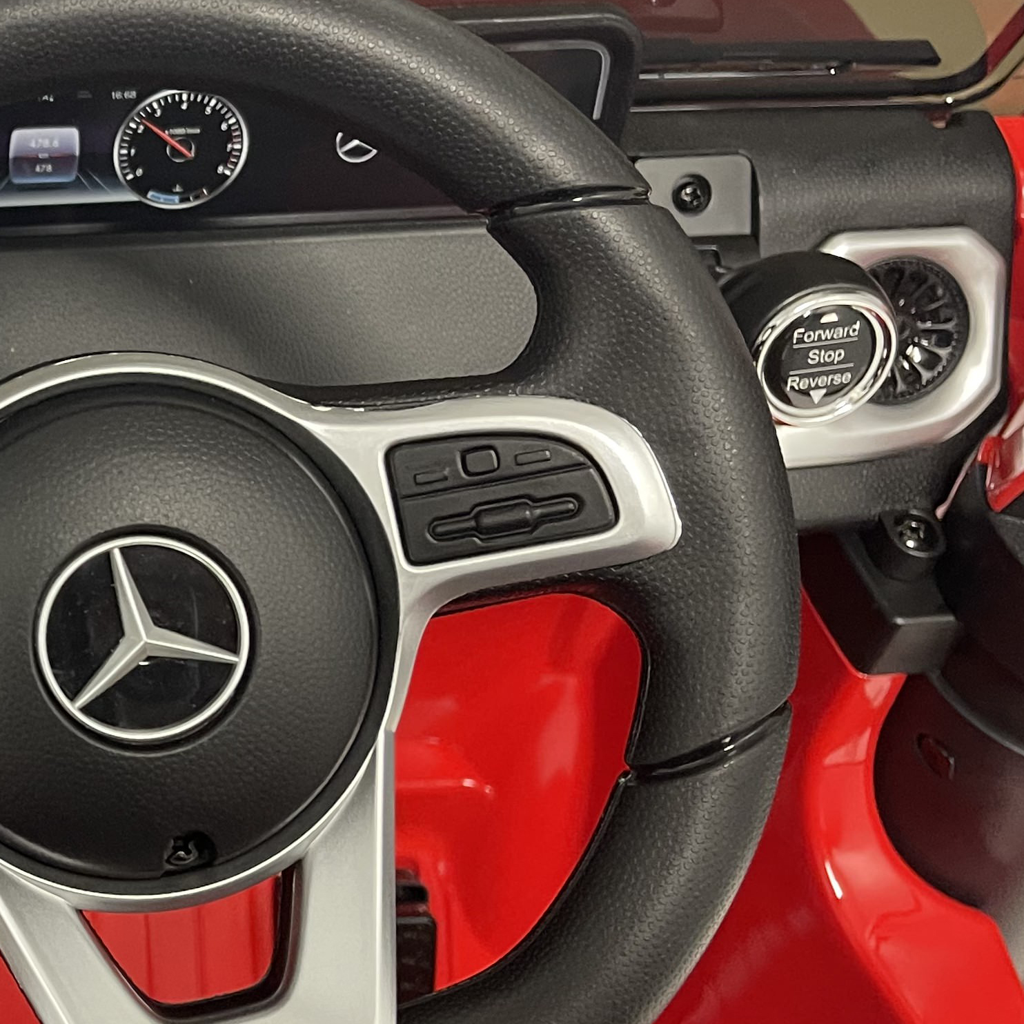 start button, forward and backward switch, light switch, mercedes