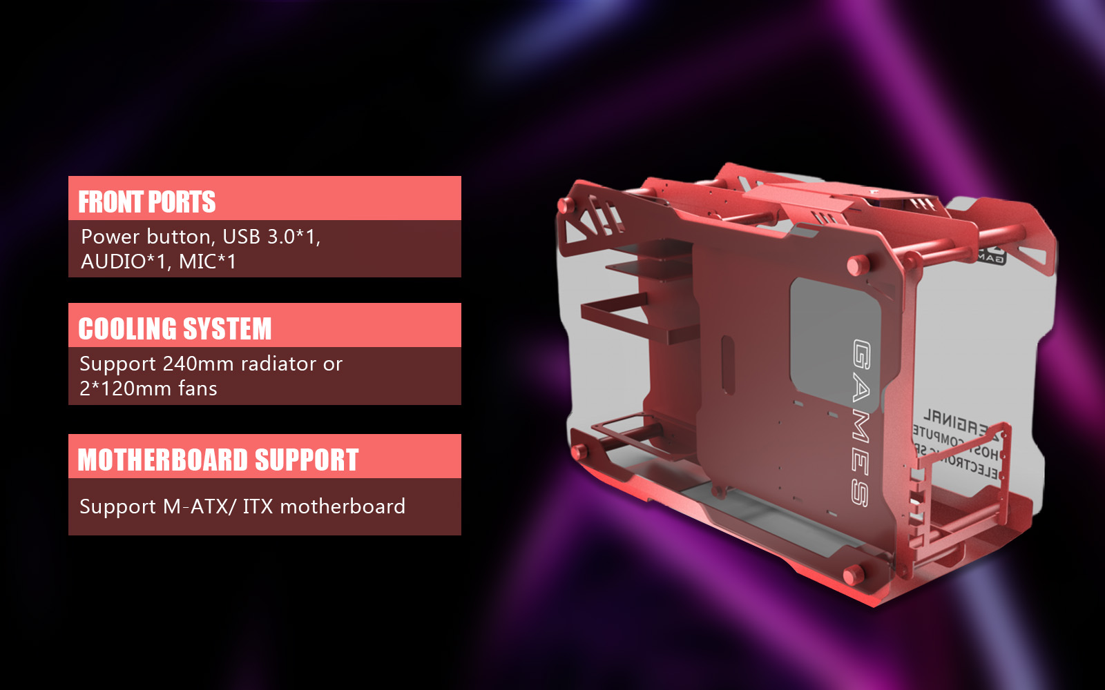 Zeaginal ZC-02M Tempered Glass Mini Computer Case-Red