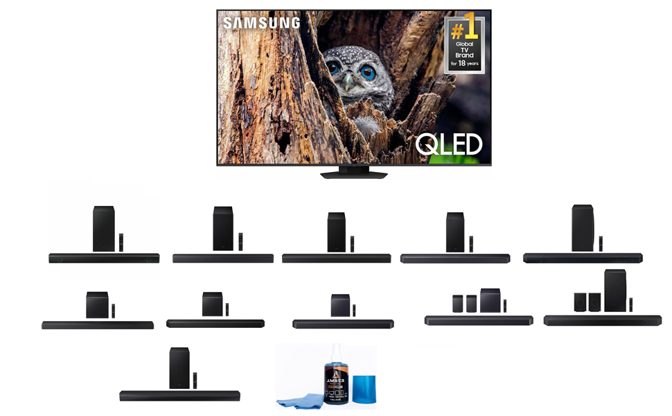 Samsung Q80DD Club Series TV with Samsung Soundbar and Amber Protect Screen Cleaner