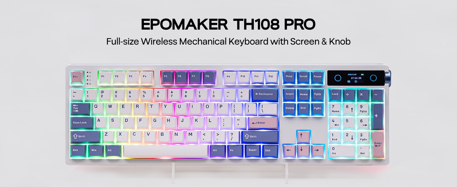 EPOMAKER TH108 PRO Full Size Mechanical Keyboard with Screen & Knob