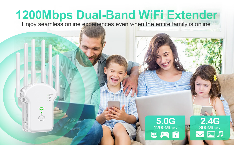 WiFi Extender Signal Booster for Home - Newest Dual Band Internet Extender WiFi Booster Up to 1200Mb