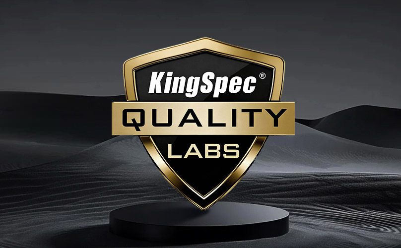 KingSpec Quality Labs gold shield emblem on a dark sand-dune background