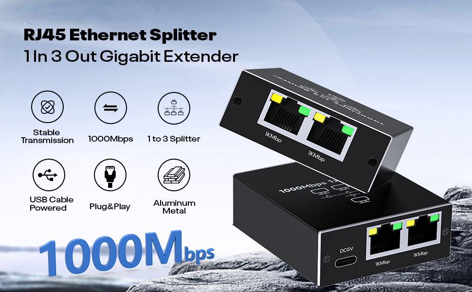 Gigabit Ethernet Splitter 1 to 3, High-Speed 1000Mbps Ethernet Network Splitter