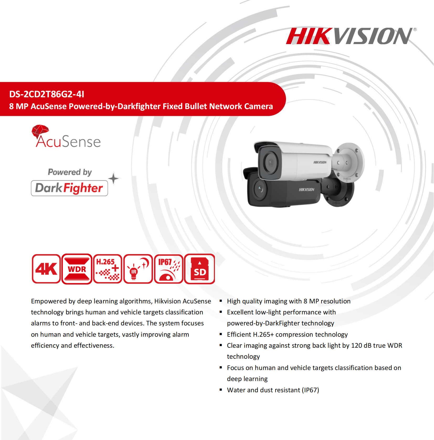 2022 Original Hikvision DS-2CD2T86G2-4I DarkFighter 8MP 4K AcuSense ...