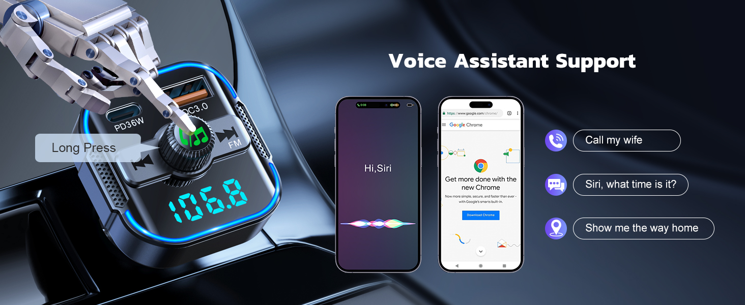 Upgrade Bluetooth 5.3 Car Adapter [PD 36W+QC3.0 18W], 2-in-1 FM Transmitter [Dual Stronger Mics] & F