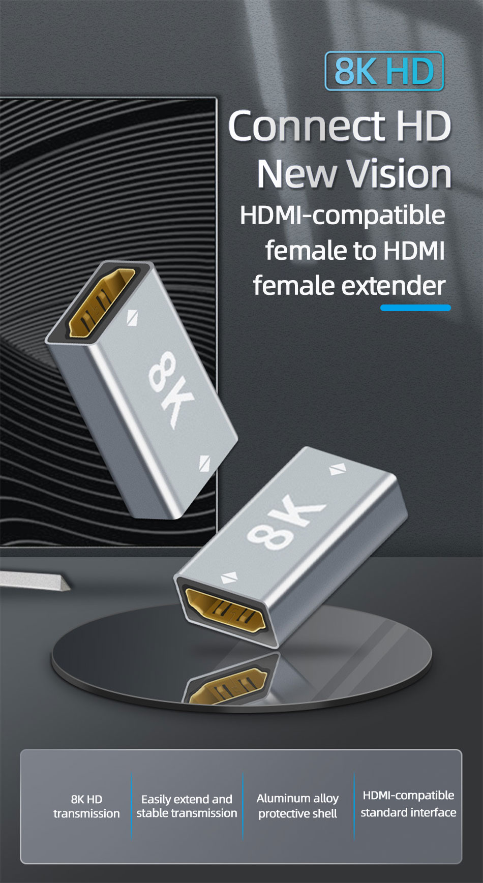 Aisens Extensor HDMI A Female/Female Black