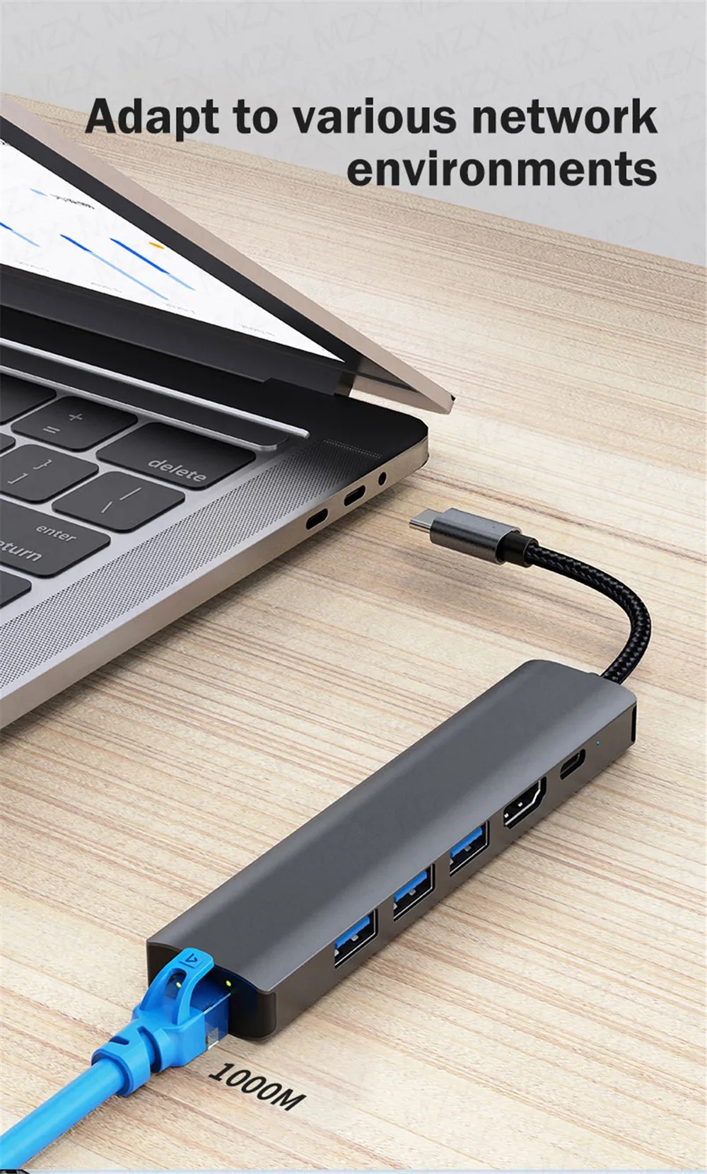 6-in-1 USB C Type-C to Gigabit Ethernet Adapter