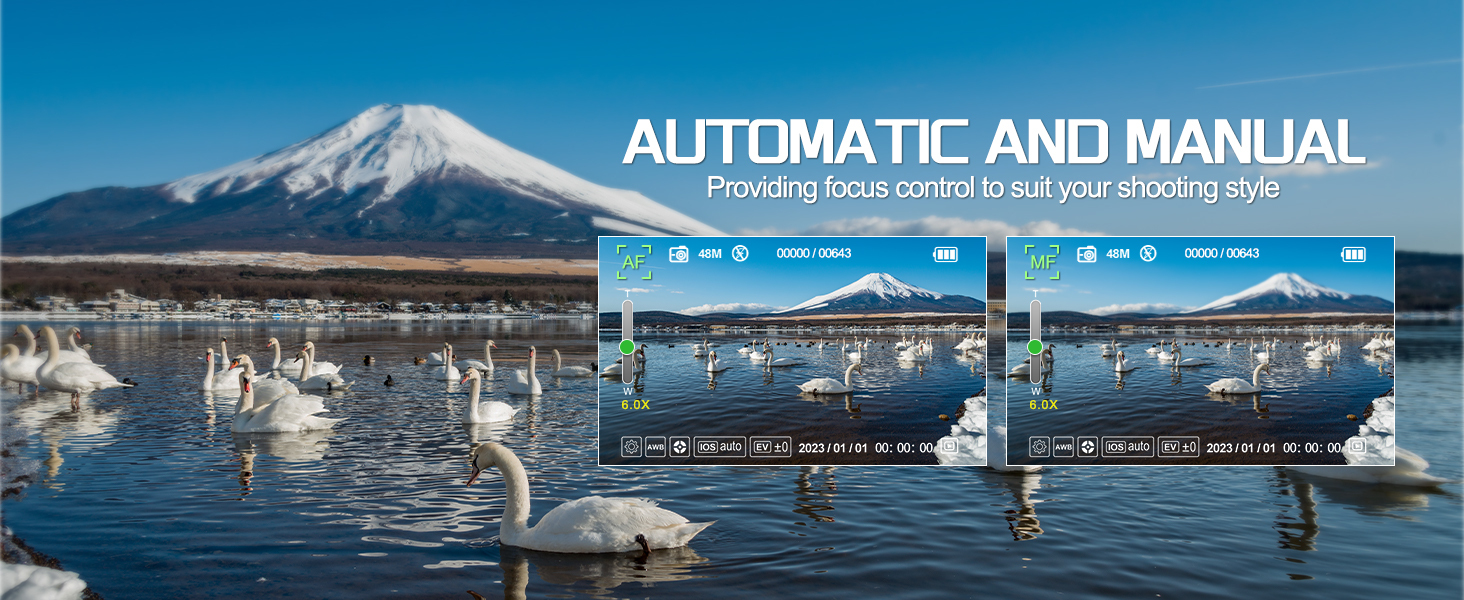 AF MF focus digital camera, auto manual focus photography camera, landscape shooting compact camera