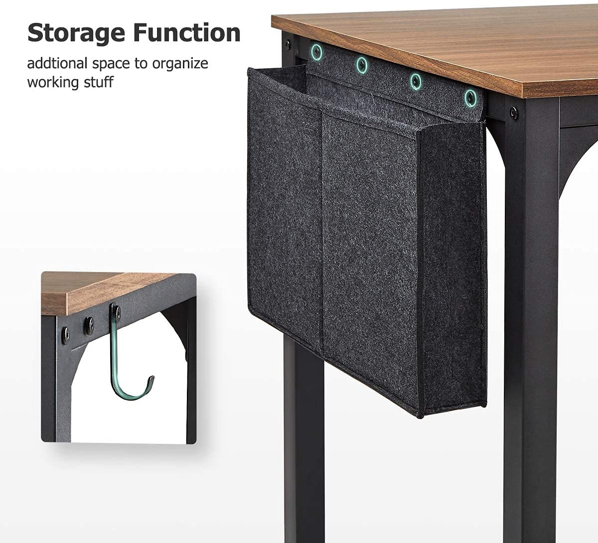 Computer Desk, 47" Study Writing Table with Headphone Hook Storage Bag