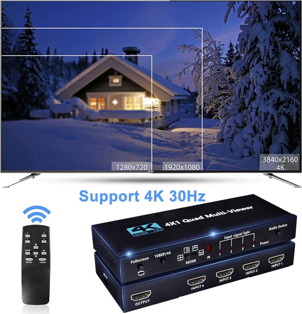 4 in 1 Out Seamless HDMI Switch，Multi-View1080p@60Hz，IR remote control –