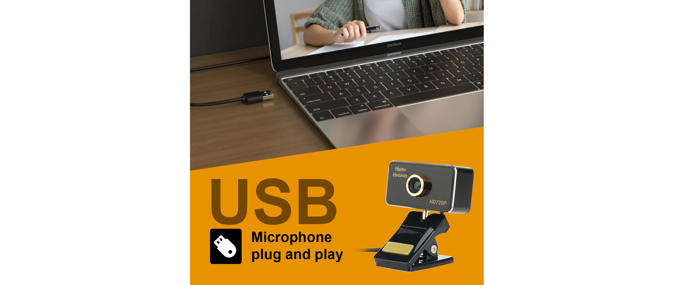 Usb plug and play webcam, built in microphone for laptop and macbook