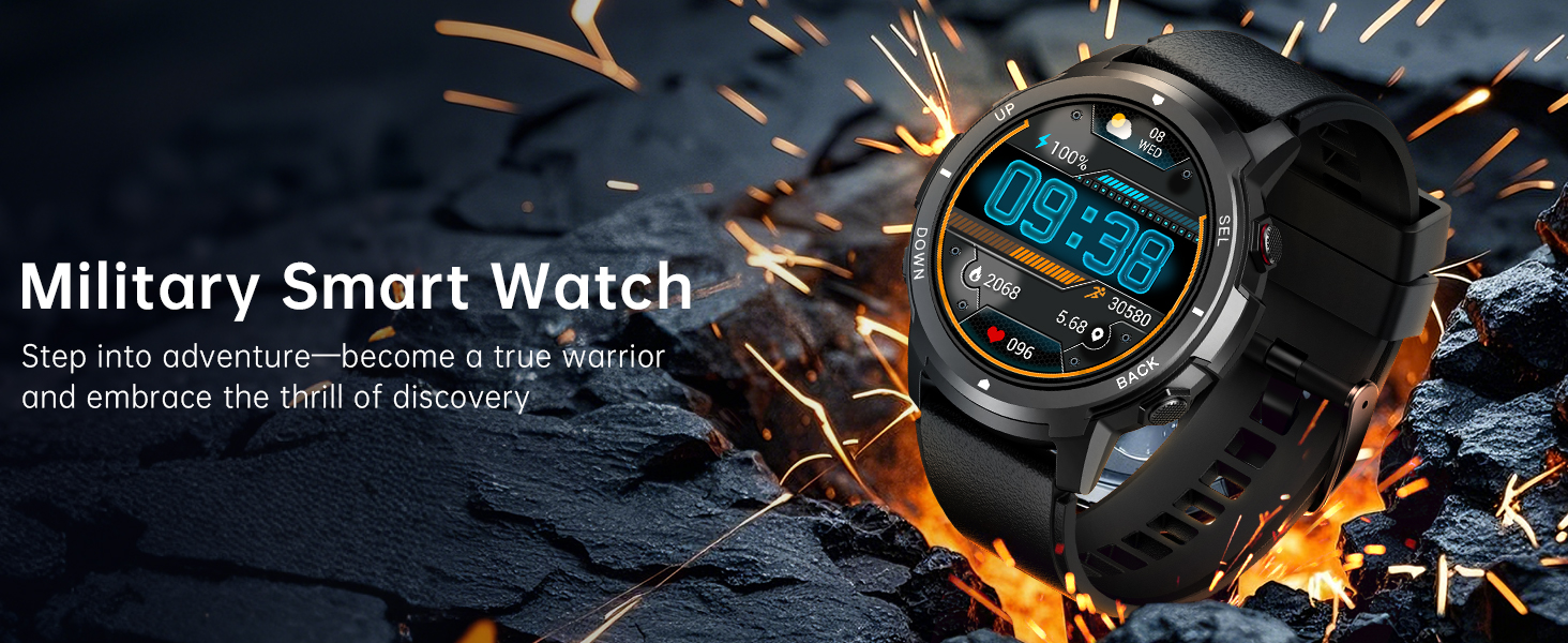 Smart Watch for Men- Bluetooth Call, Military Smartwatch Waterproof Fitness Sleep Tracker Watch with