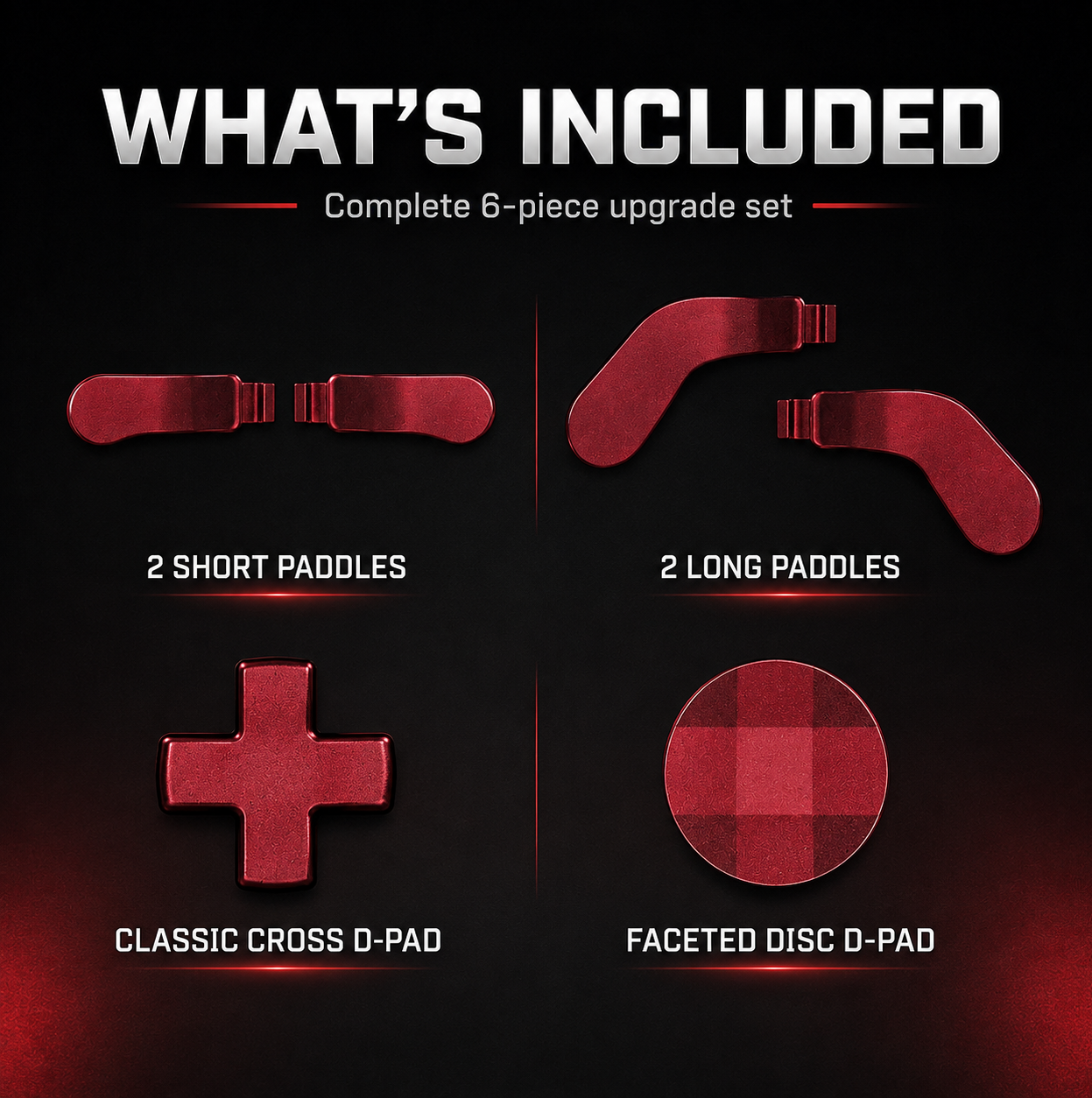 red controller parts set, 6 piece paddle kit, 2 short paddles