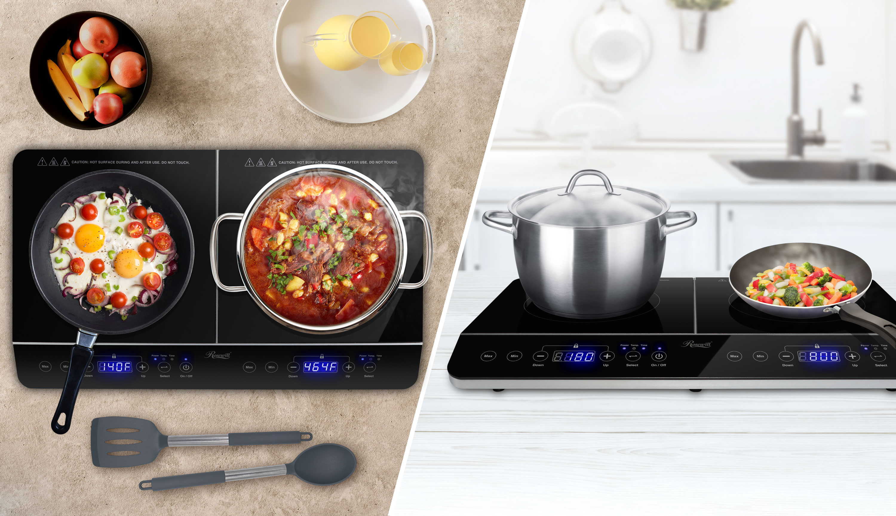 double induction burner, boiler, cooker, ceramic, cooktop, touch controls, 1800W, portable, electric