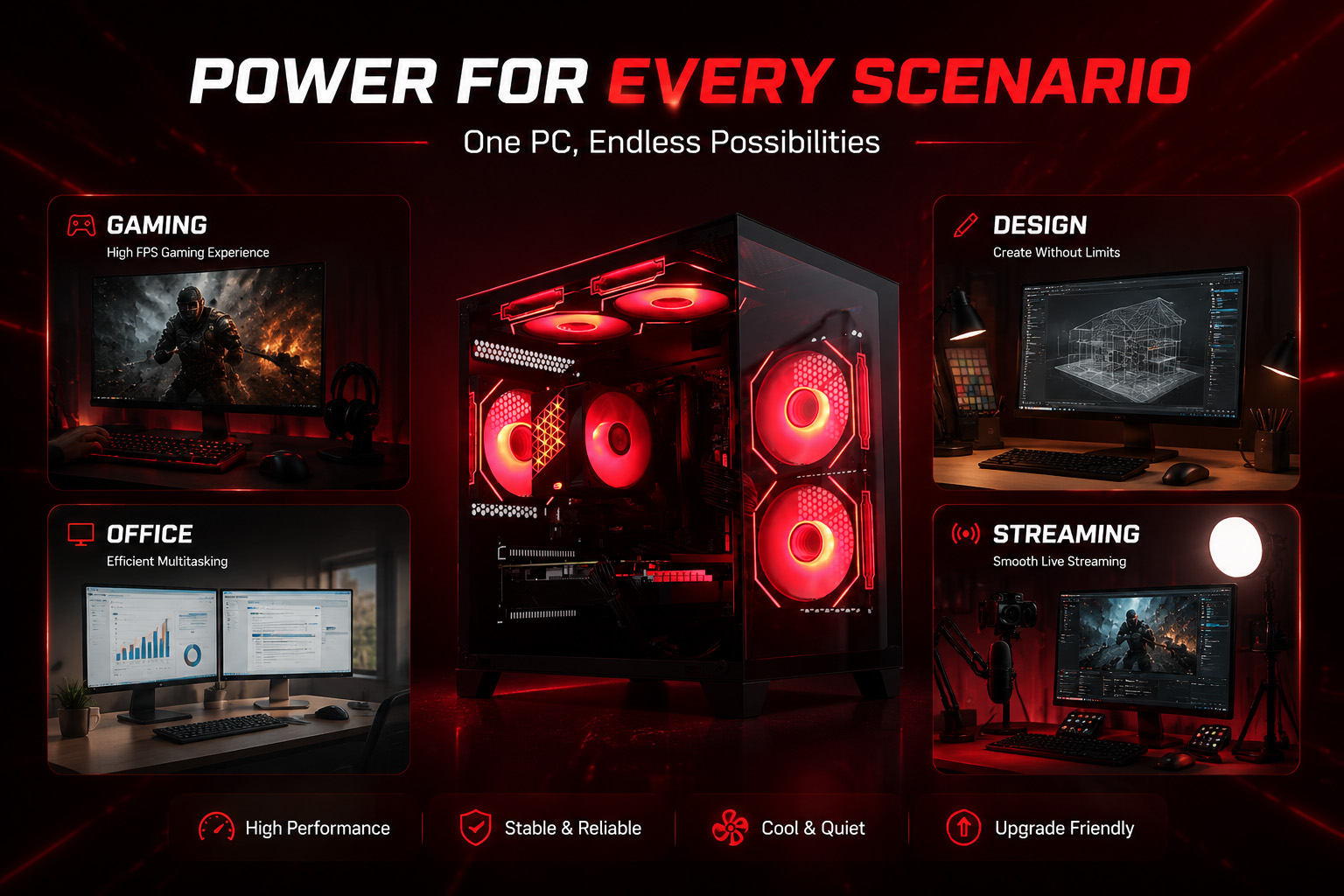 YLZKIX Gaming PC,AMD Ryzen 5 5600 3.5GHz(up to 4.4GHz), Radeon RX