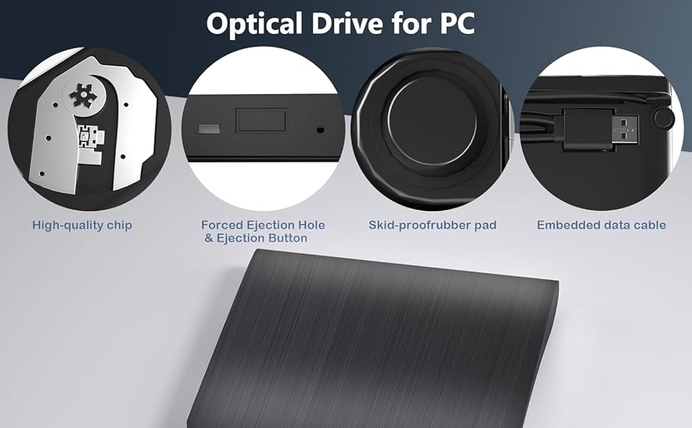 External CD DVD Drive for Laptops, USB 3.0 Type-C Portable CD/DVD Player & Burner for Laptop/Desktop