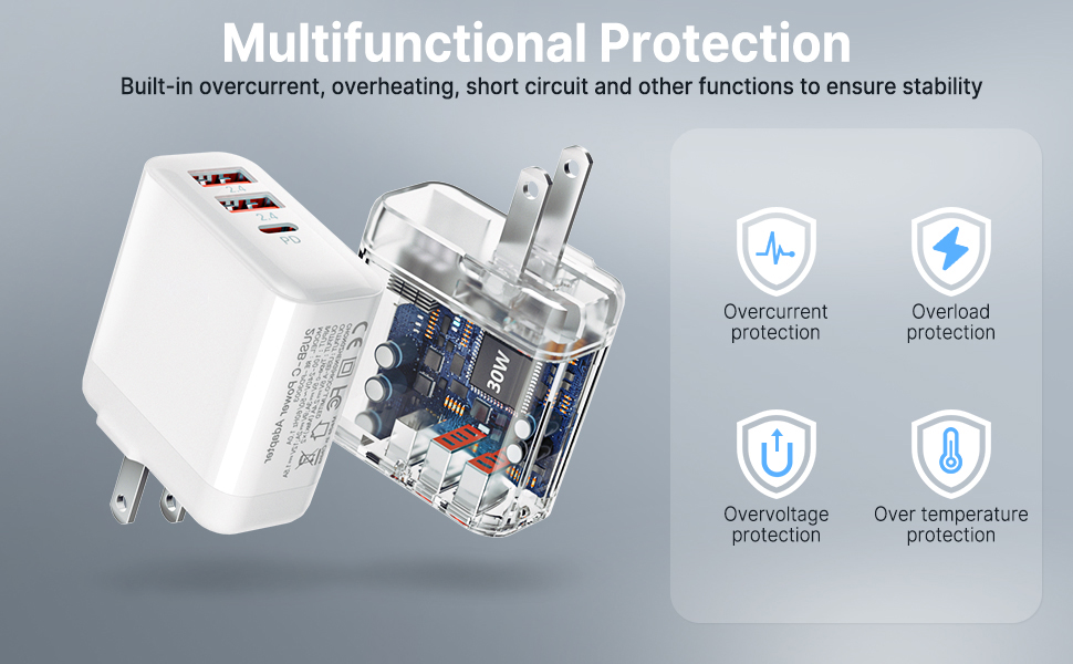 3-Port USB C Charger Block Compatible Phone Model[Cable is not Included]