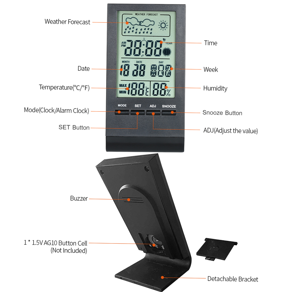 Indoor Digital Thermometer Hygrometer, Accurate Room Temperature Gauge  Humidity Monitor With Alarm Clock - Easy To Read, Max/min Records, Lcd  Display