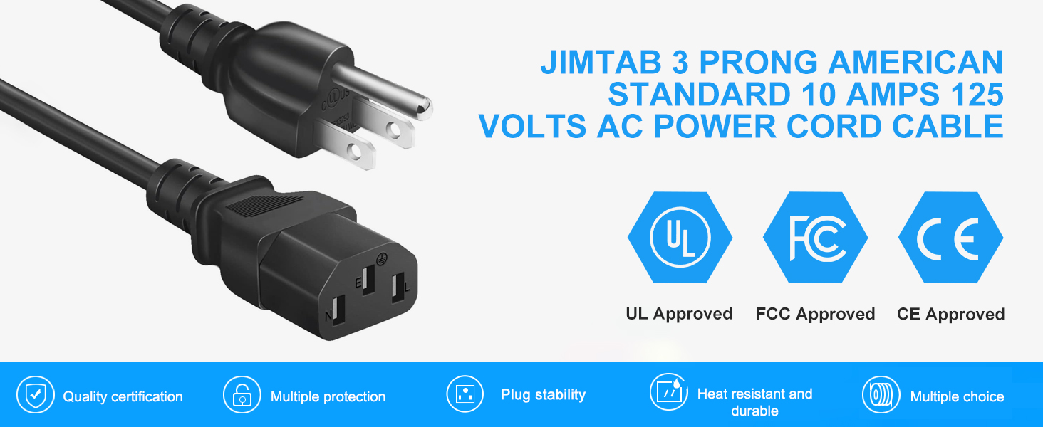 American Standard 5ft 10 Amps 125 Volts Black 3 Prong AC Power Cord Cable