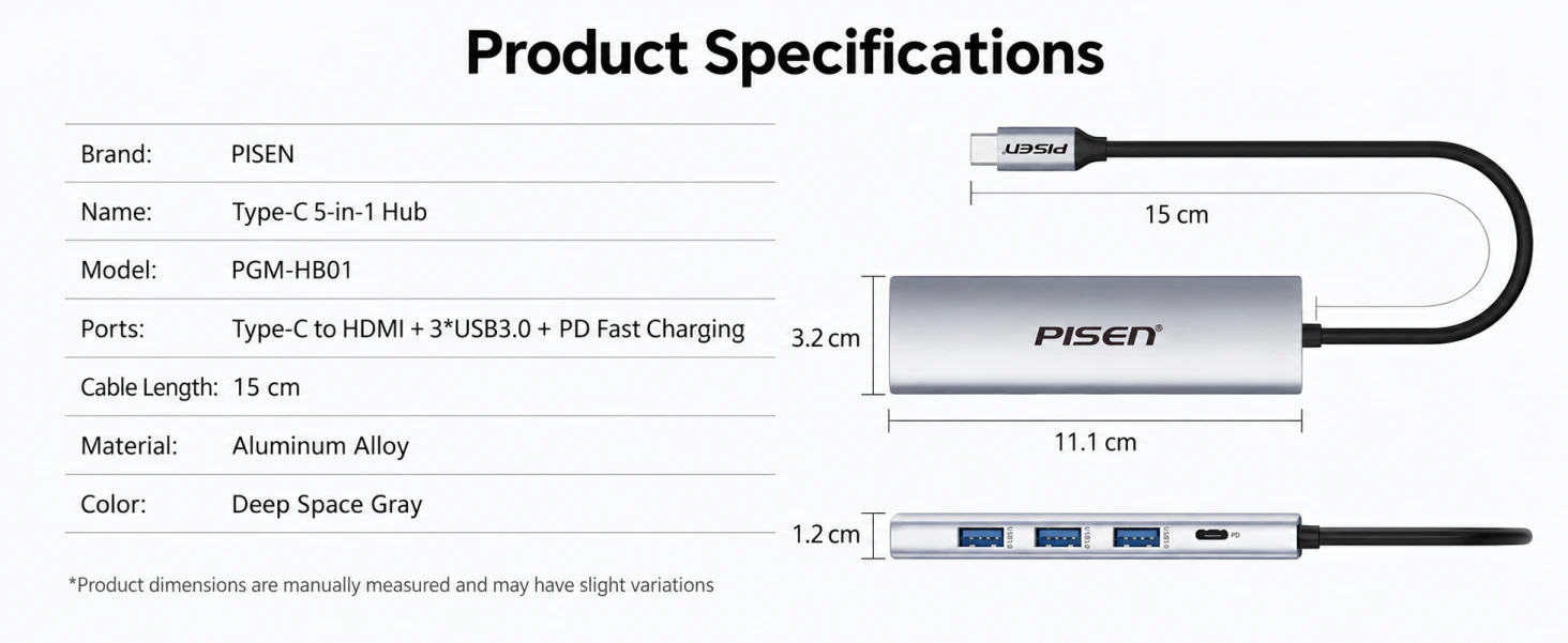 PISEN PGM-HB01 Type-C 5-in-1 Hub