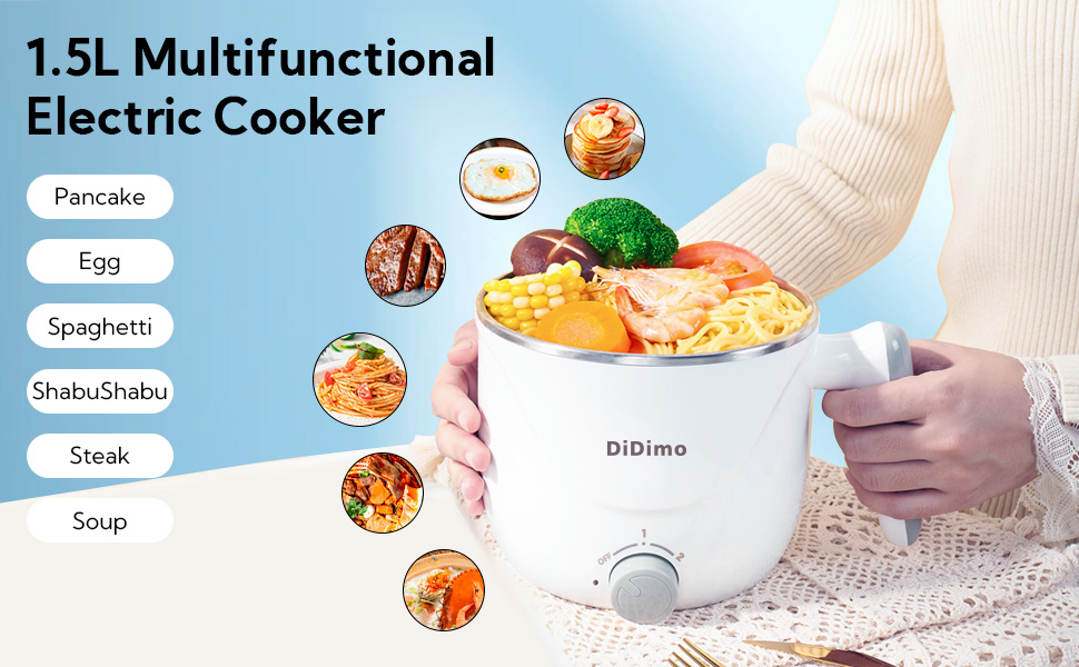 1.5L multi-functional electric cooker, can cook instant noodles, hot pot, eggs, etc.