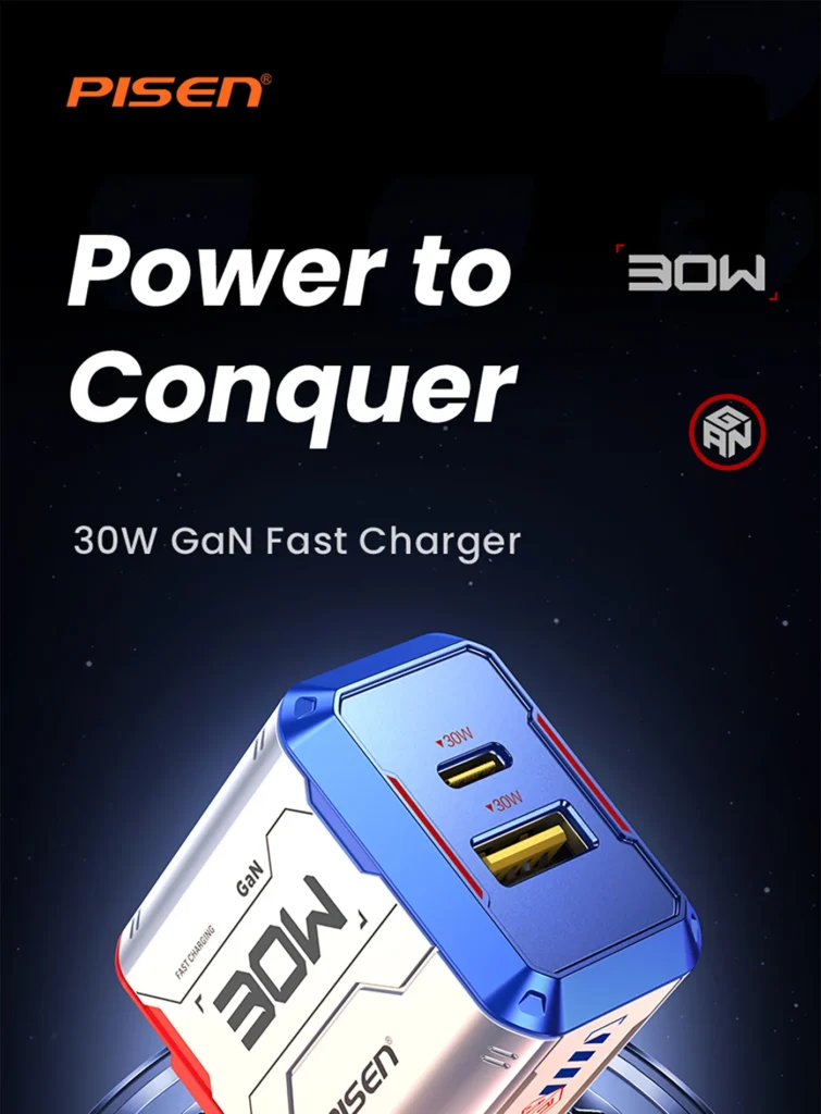 PISEN Gamer Lite 30W 2-Port GaN Fast Charger&nbsp;
