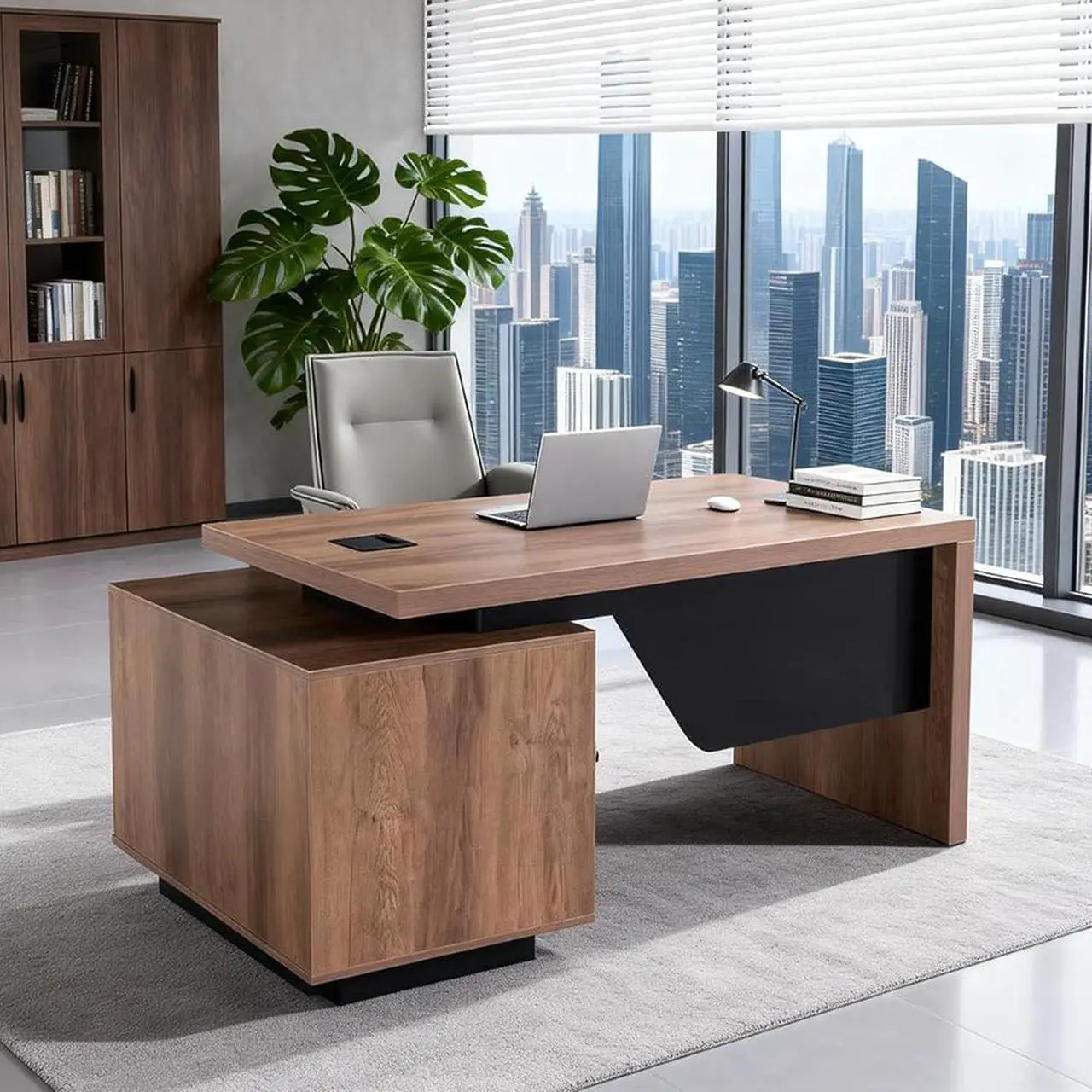 L Shaped Executive Desk with Drawers