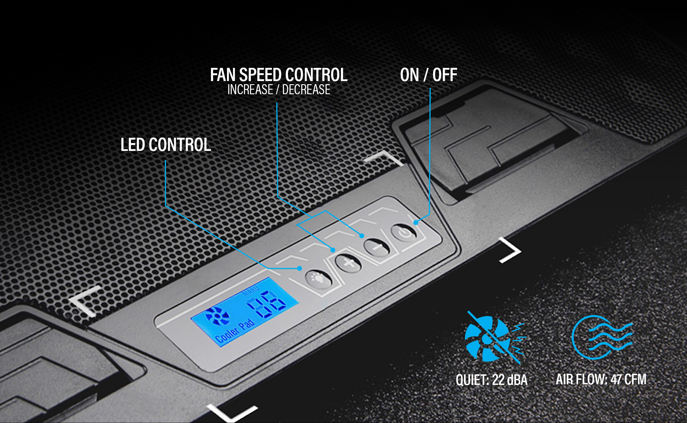Ergonomic, Adjustable Fan Speed, Quiet, RGB Backlight, Adjustable Height, laptop cooler, cooling pad