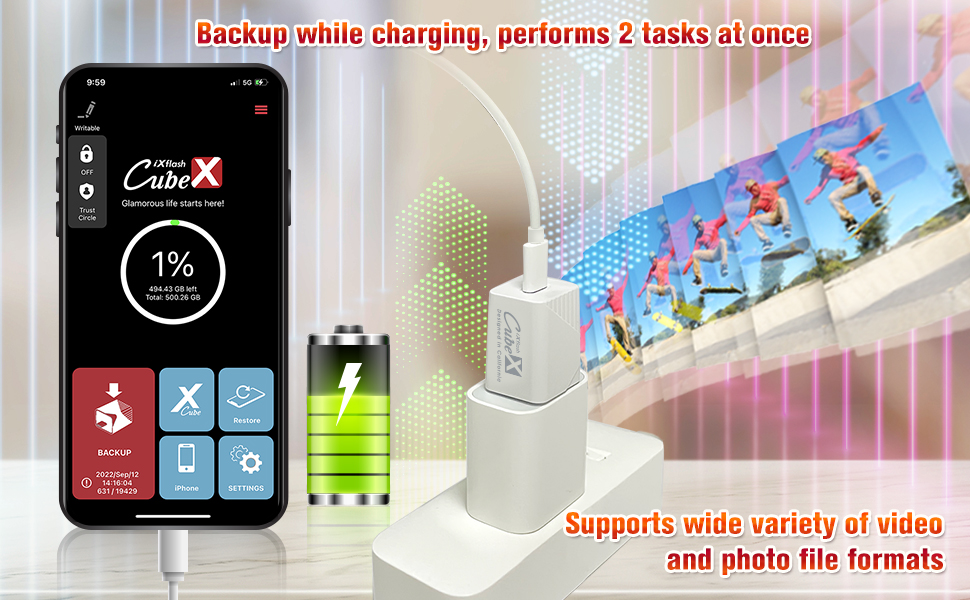 PioData iXflash Cube Type C Backup while charging