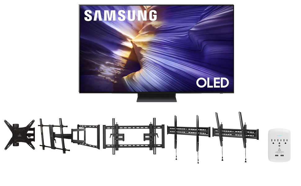 Samsung S90FA Series TV with Walts Mount and Amber Protection 3-Outlet Surge Protector