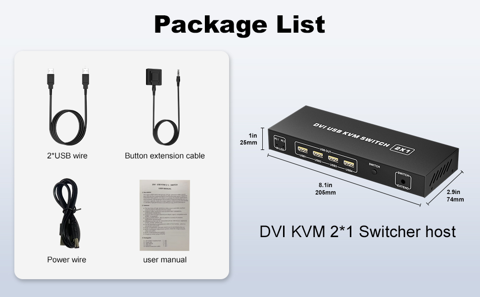 2 Ports DVI KVM Switch 1 Monitor 2 Computers 4K@60Hz,USB-B Dual Computers KVM Switch
