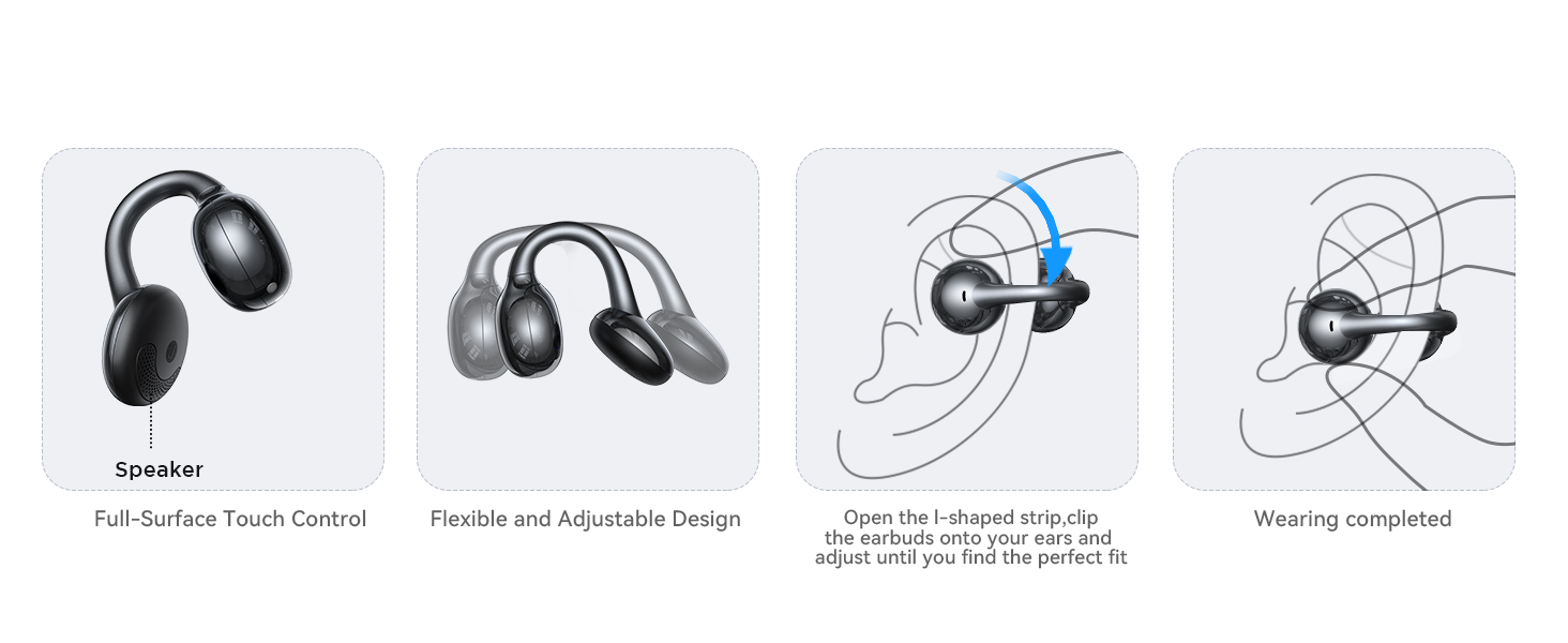 Clip-On Earbuds, Wireless Open Ear Earbuds Headphones with Auto L-R Recognition, Omni Tap Control, I