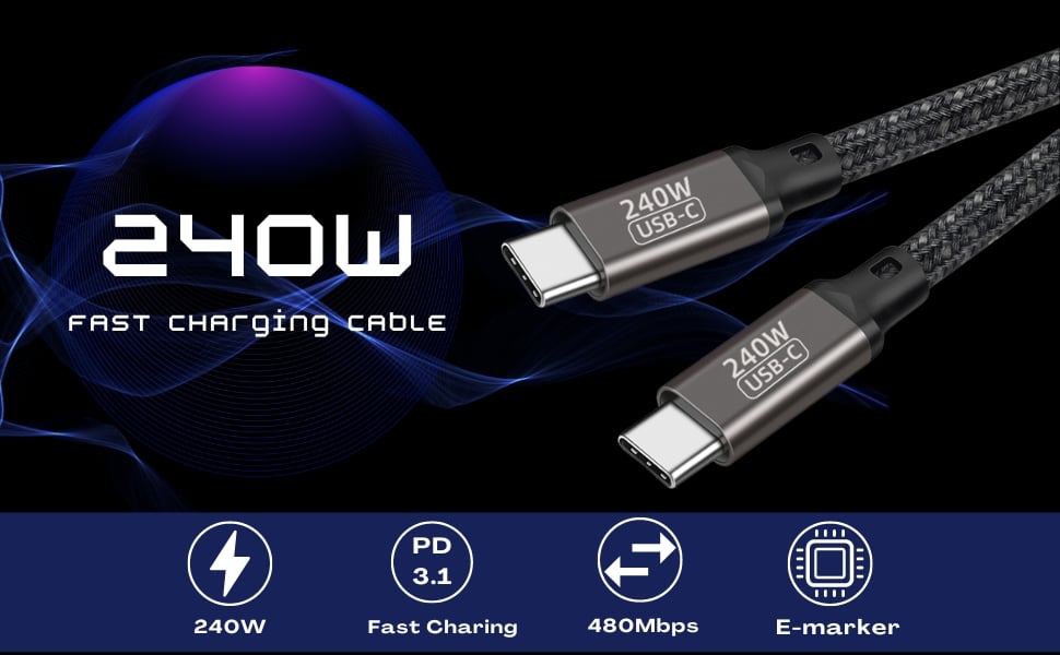 240W PD3.1 USB C to USB C Fast Charging Cable