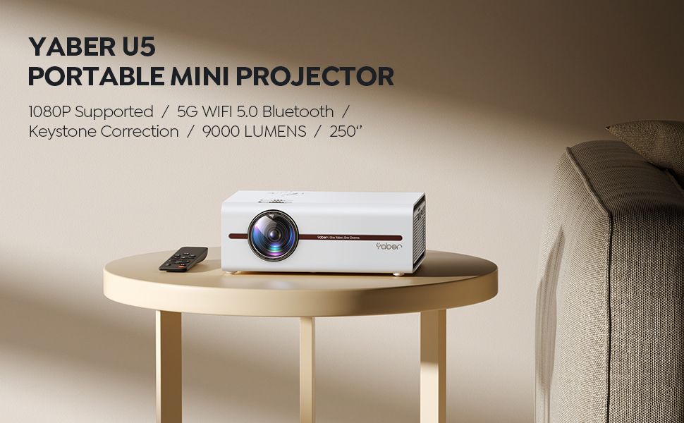 Mini Projector with WiFi and Bluetooth 5.1, 9500L Portable Movie Projector  1080P and 4K Supported, YABER U5 2023 Updated Mini Home Theater Projector  with Tripod and Bag for Phone/PC/TV Stick 