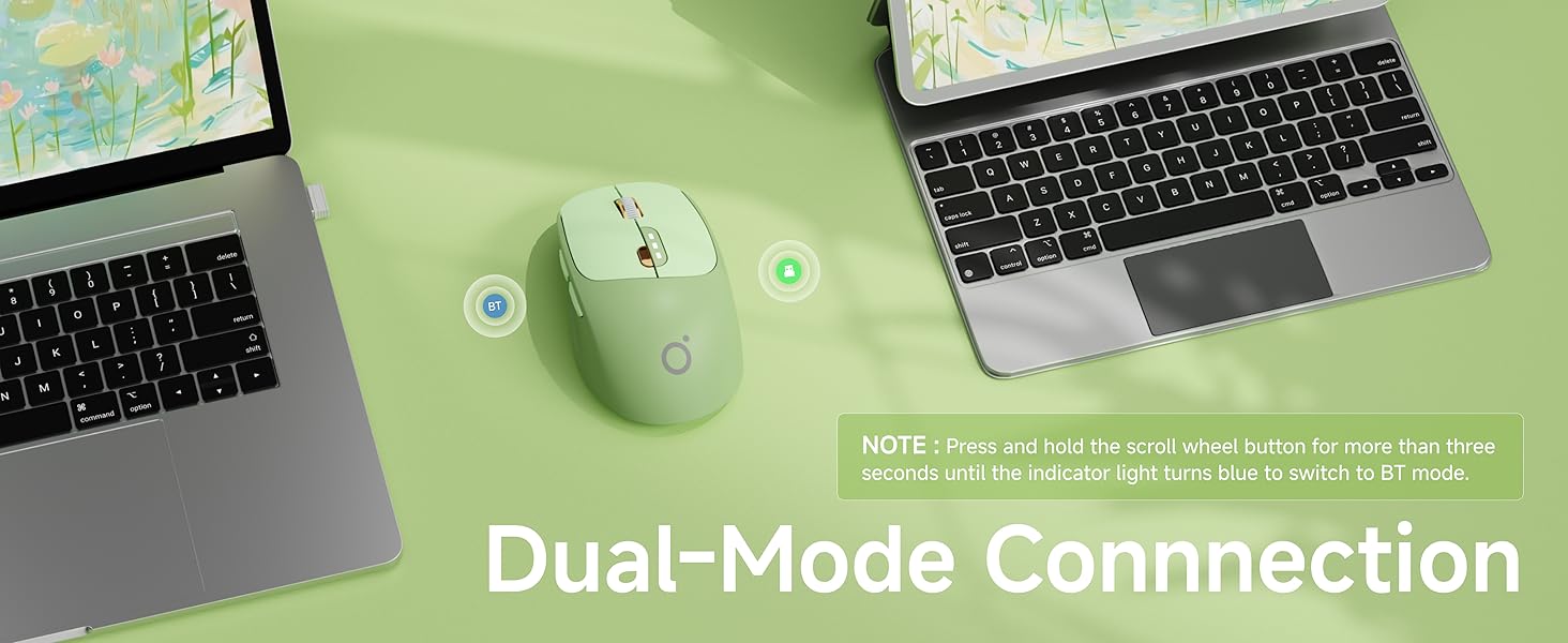 Bluetooth Wireless Mouse, Bluetooth & 2.4G Quiet Computer Mouses with 1600 DPI, Battery Level Displa