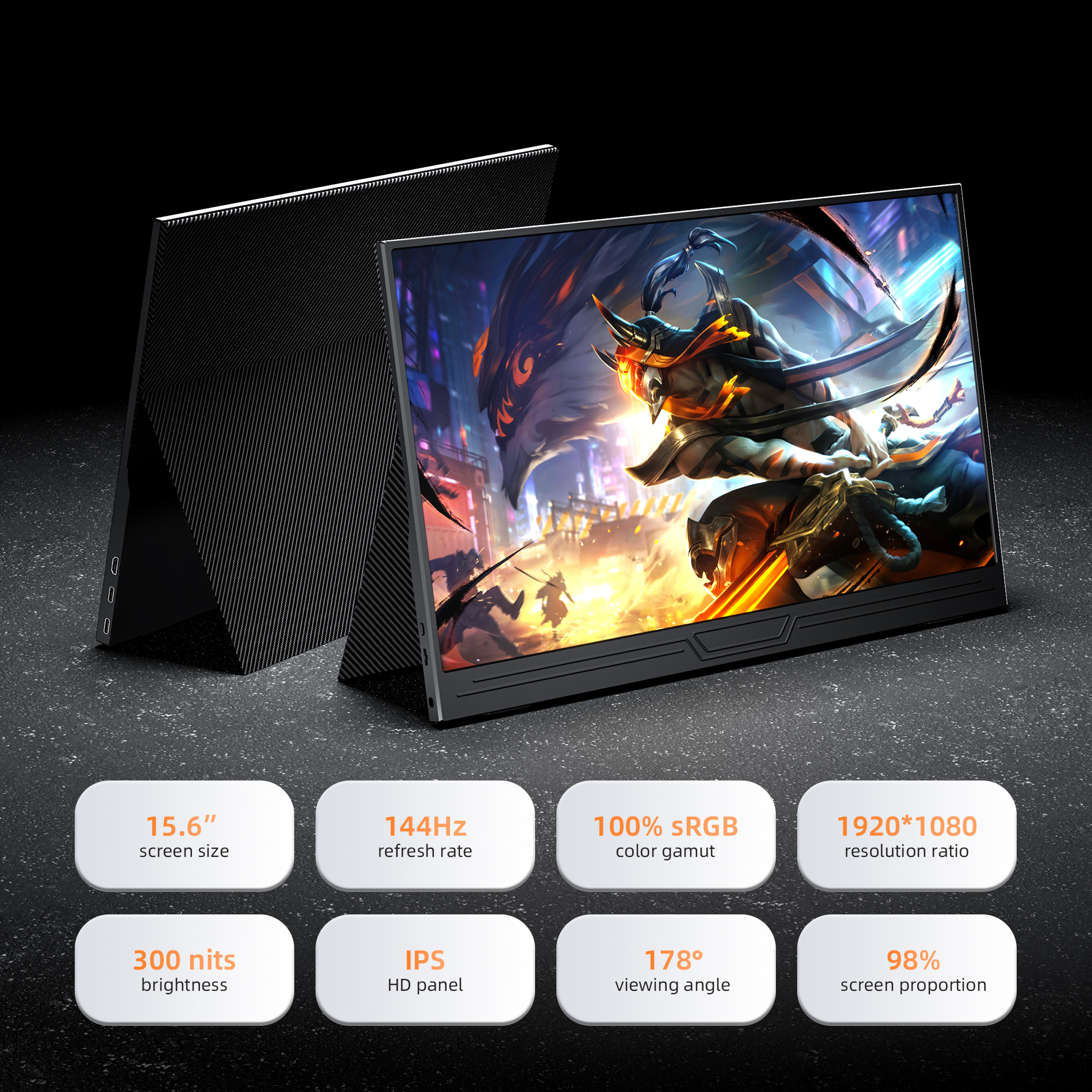 RATEYUSO Portable Monitor FHD 144Hz 1080P USB-C HDMI Computer Display ...