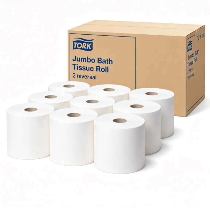 Tork TJ0922A, T22 jumbo bath tissue roll, 2 ply white toilet paper, commercial restroom tissue, recy