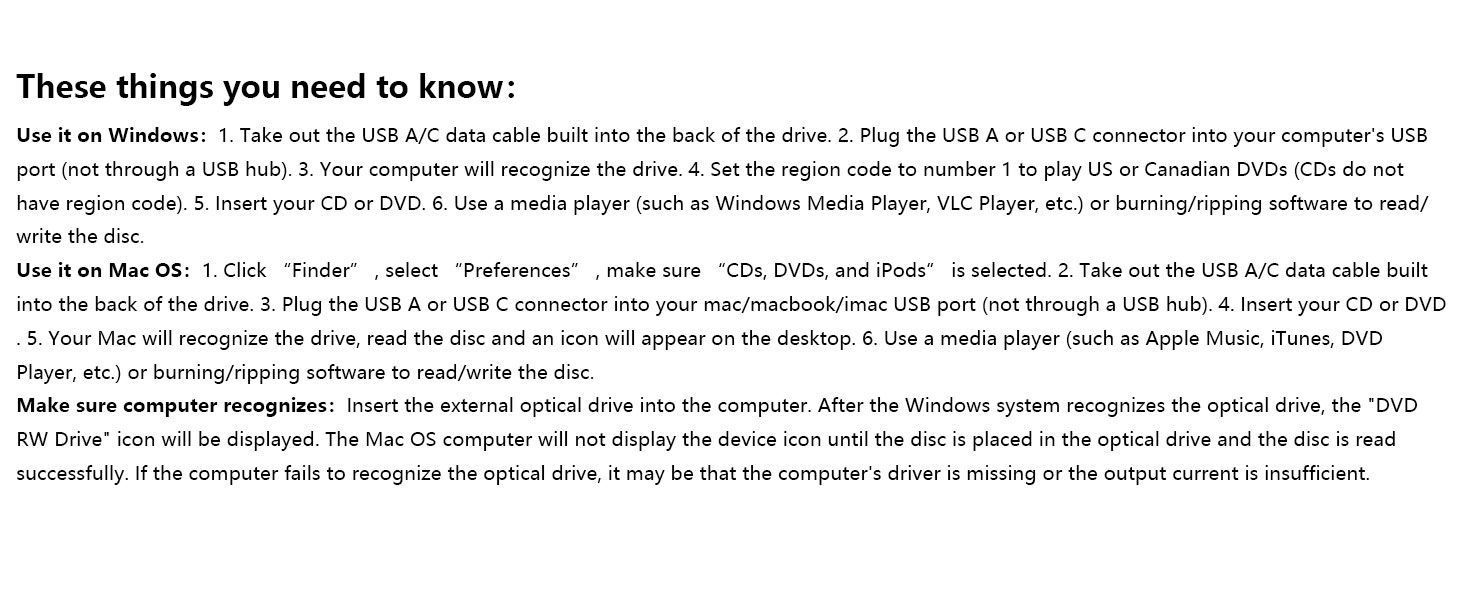 [7 in 1] External DVD Drive, USB 3.0 and Type-C CD Burner Player with 4 USB Ports