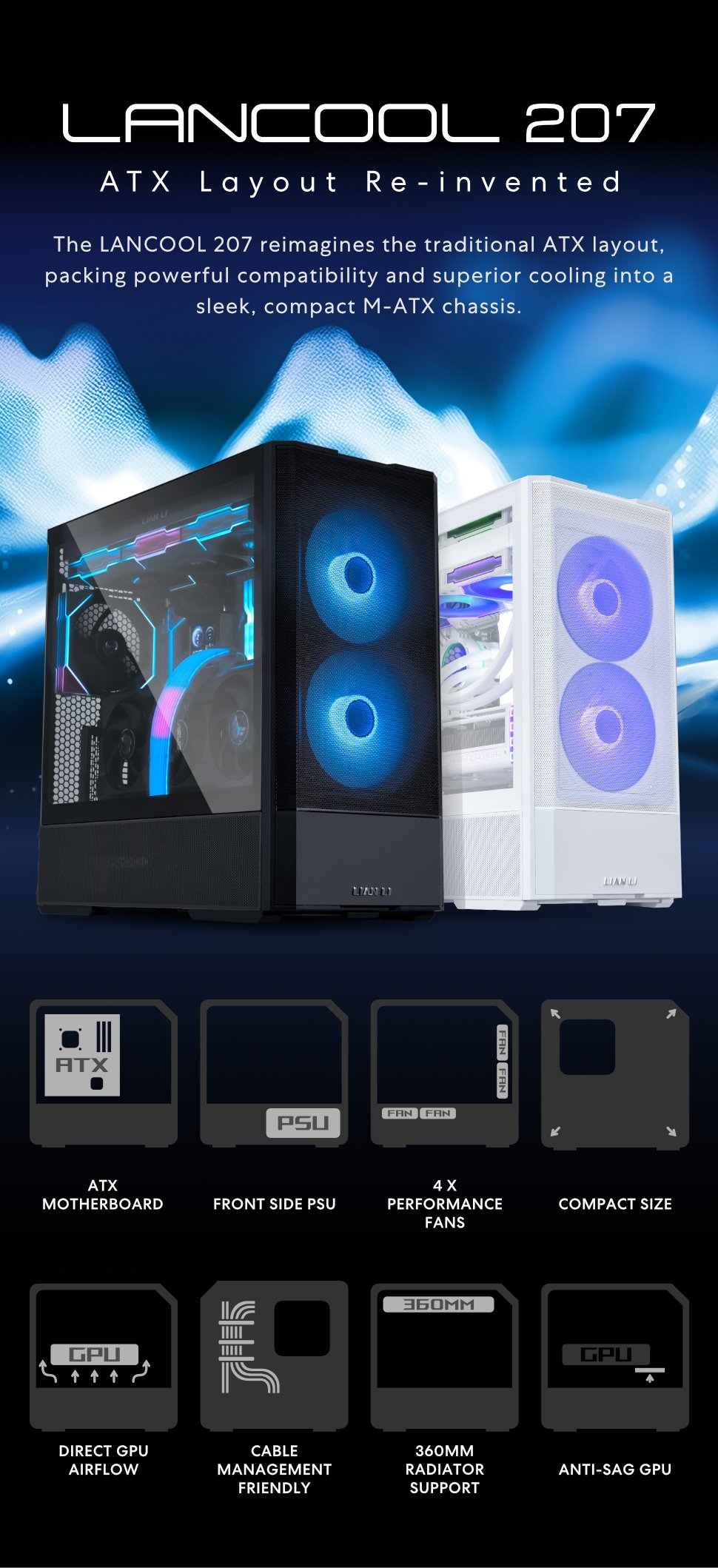 LIAN LI Lancool 207, White, ATX Mid Tower, Tempered Glass, PC Case