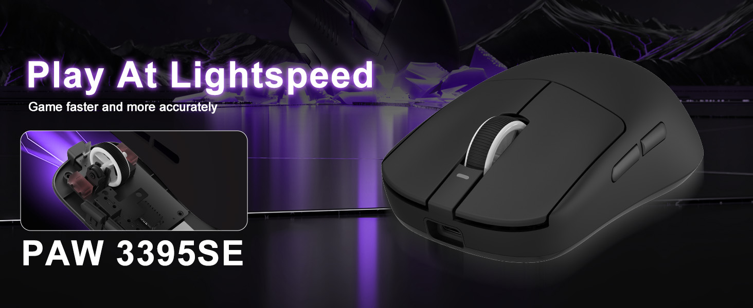Wireless Gaming Mouse, 18000 DPI, High-Precision PAW3395 SE Sensor,55g Lightweight, Tri-Mode 2.4G/BT