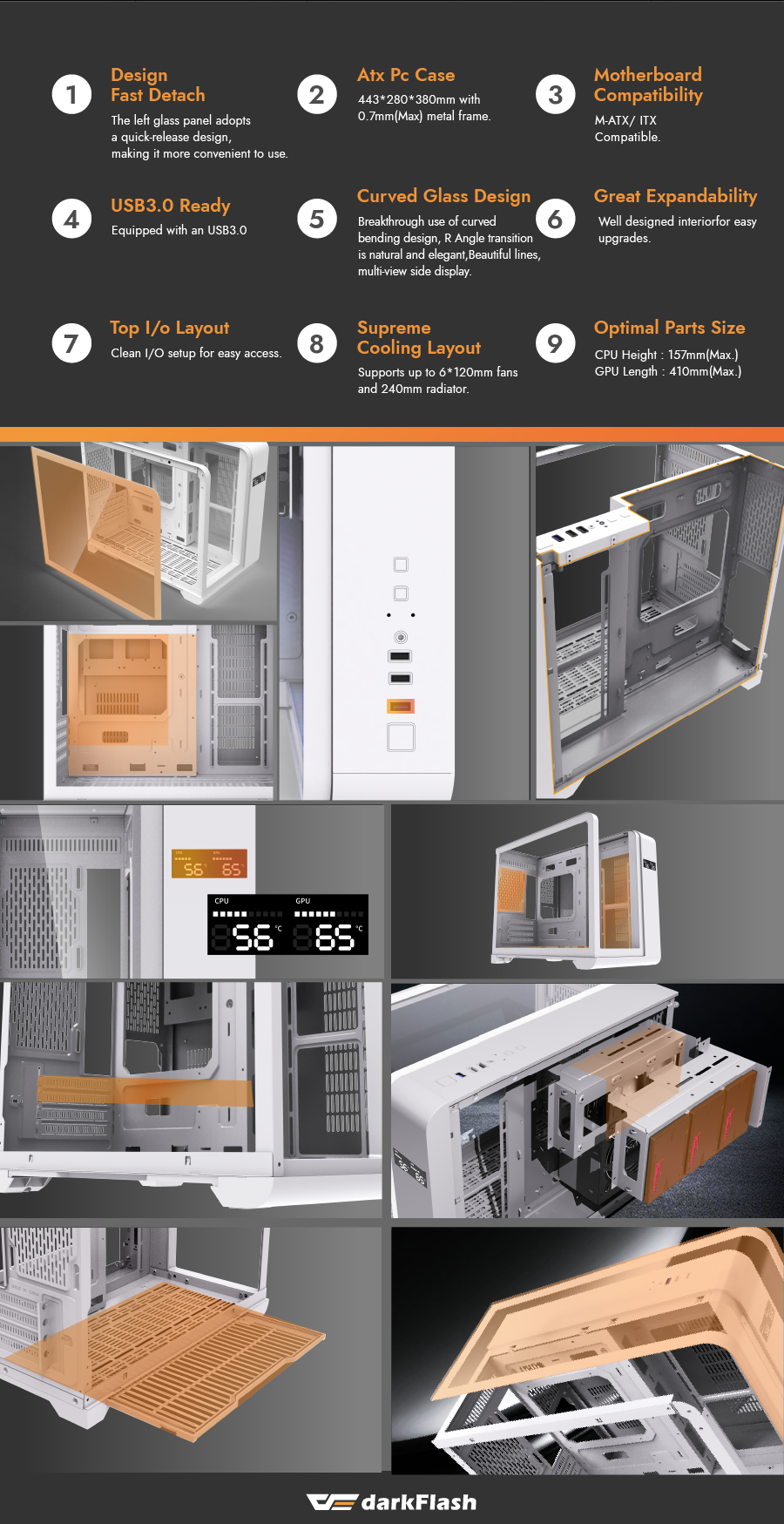 darkFlash L280M, Micro-ATX PC Gaming Case with Dual Real-Time Display
