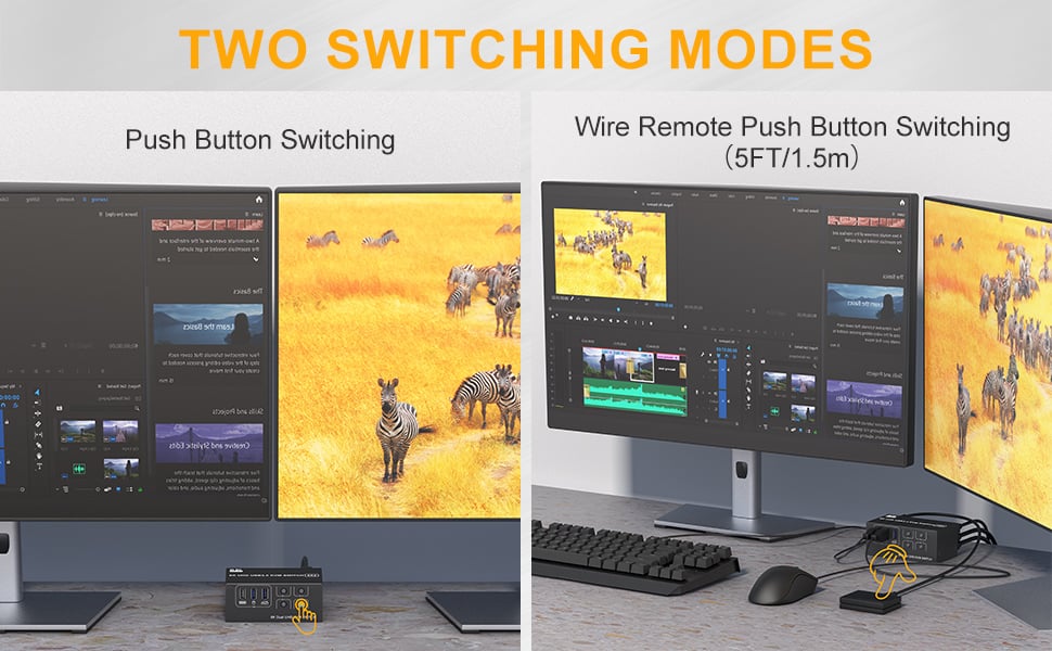 Two Switching Modes Switch via button Switching via wired remote button: Plug the wire into the KVM